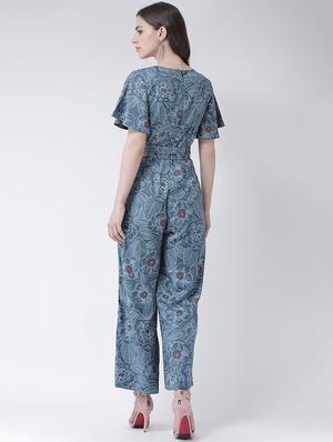 tie knot floral full leg jumpsuit - 16483261 - Standard Image - 3
