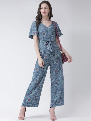 tie knot floral full leg jumpsuit - 16483261 - Standard Image - 4