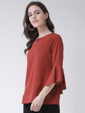 key hole neck bell sleeved top - 16483267 - Standard Image - 2