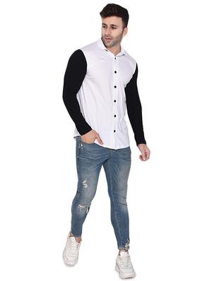 white color block casual shirt - 16483448 - Standard Image - 4