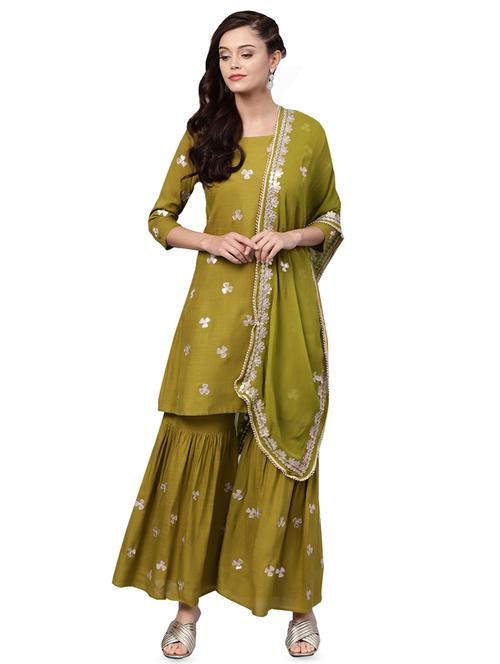 embroidered sharara suit set - 16483484 - Standard Image - 1