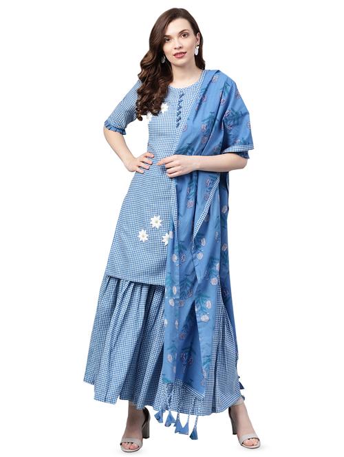 checkered kurta suit set - 16483490 - Standard Image - 1