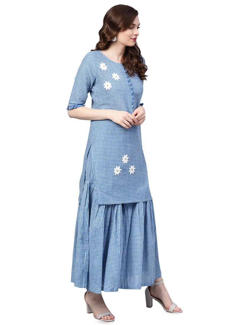 checkered kurta suit set - 16483490 - Zoom Image - 2