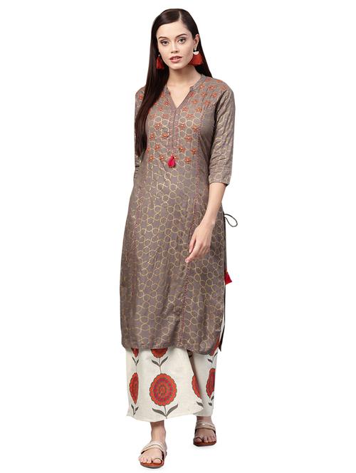 gold print kurta palazzo set - 16483494 - Standard Image - 1