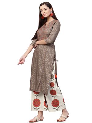 gold print kurta palazzo set - 16483494 - Standard Image - 2