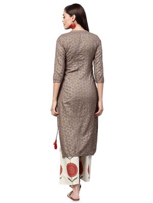 gold print kurta palazzo set - 16483494 - Standard Image - 3