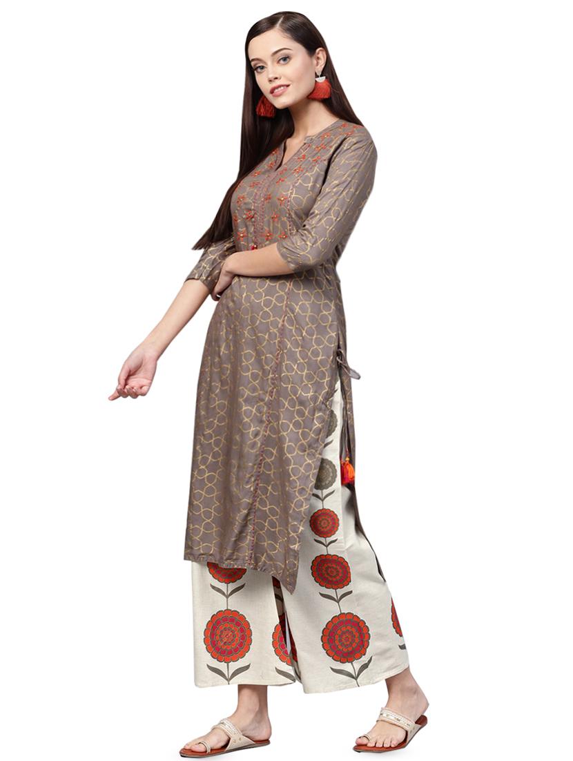 gold print kurta palazzo set - 16483494 - Zoom Image - 2