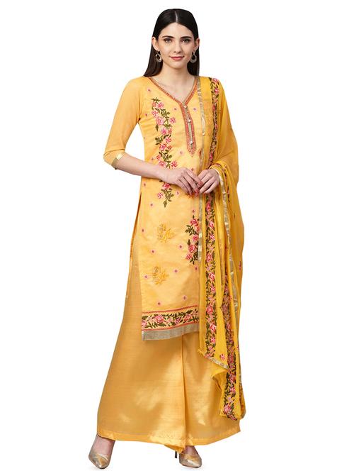 embroidered unstitched palazzo suit - 16483691 - Standard Image - 1