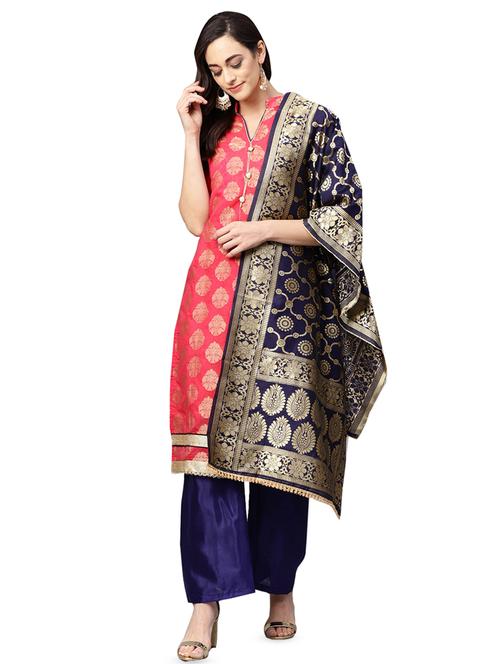 zari motifs unstitched palazzo suit - 16483693 - Standard Image - 1