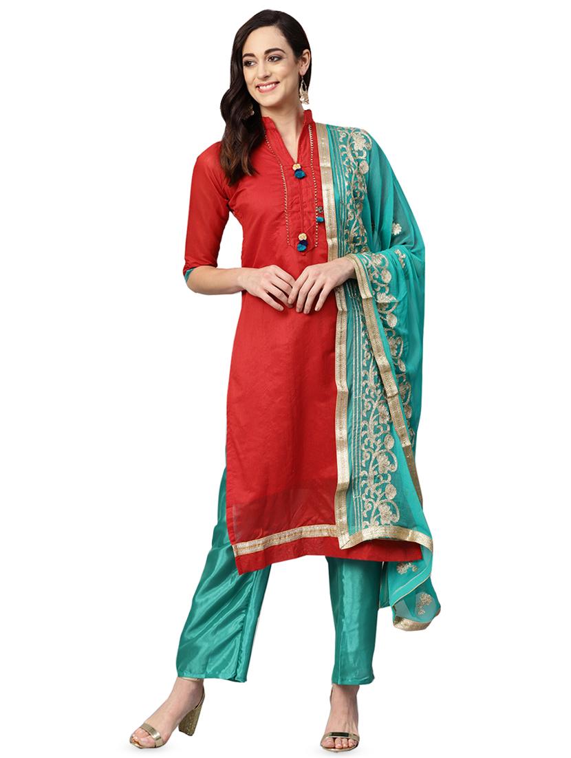 embellished unstitched straight pant suit - 16483694 - Zoom Image - 1