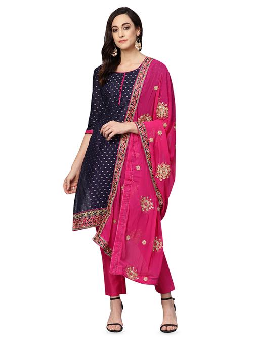 zari motifs unstitched straight pant suit - 16483695 - Standard Image - 1