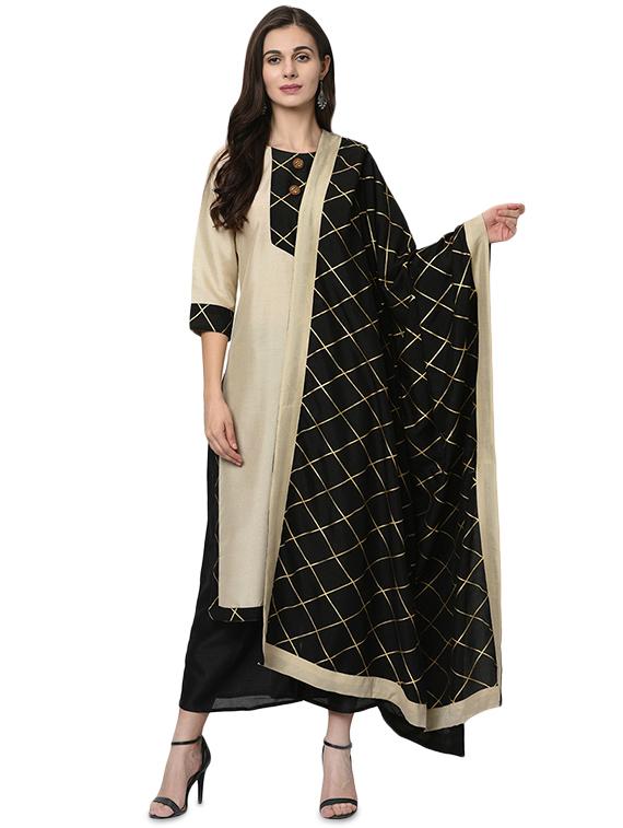 solid kurta palazzo with dupatta suit set - 16483923 - Zoom Image - 1