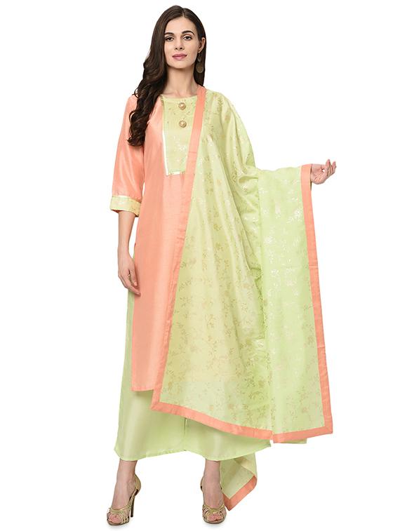 foil printed kurta palazzo with dupatta suit set - 16483969 - Zoom Image - 1