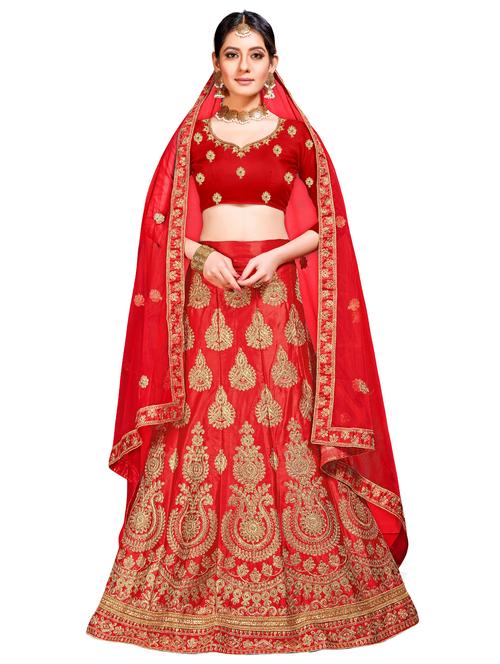 gold embroidered a-line lehenga - 16484094 - Standard Image - 1