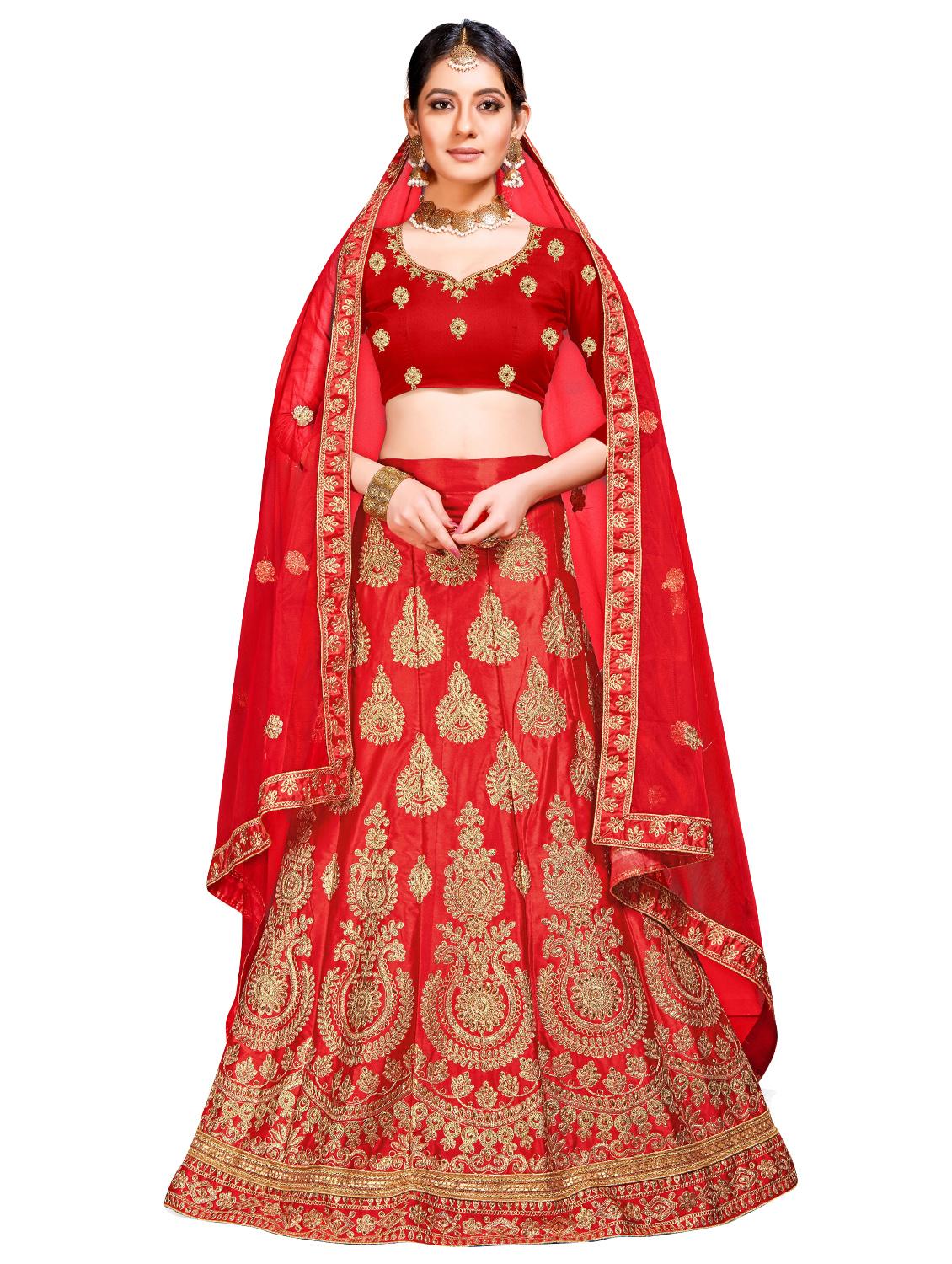Gold embroidered a-line lehenga - 16484094 - Zoom Image - 1