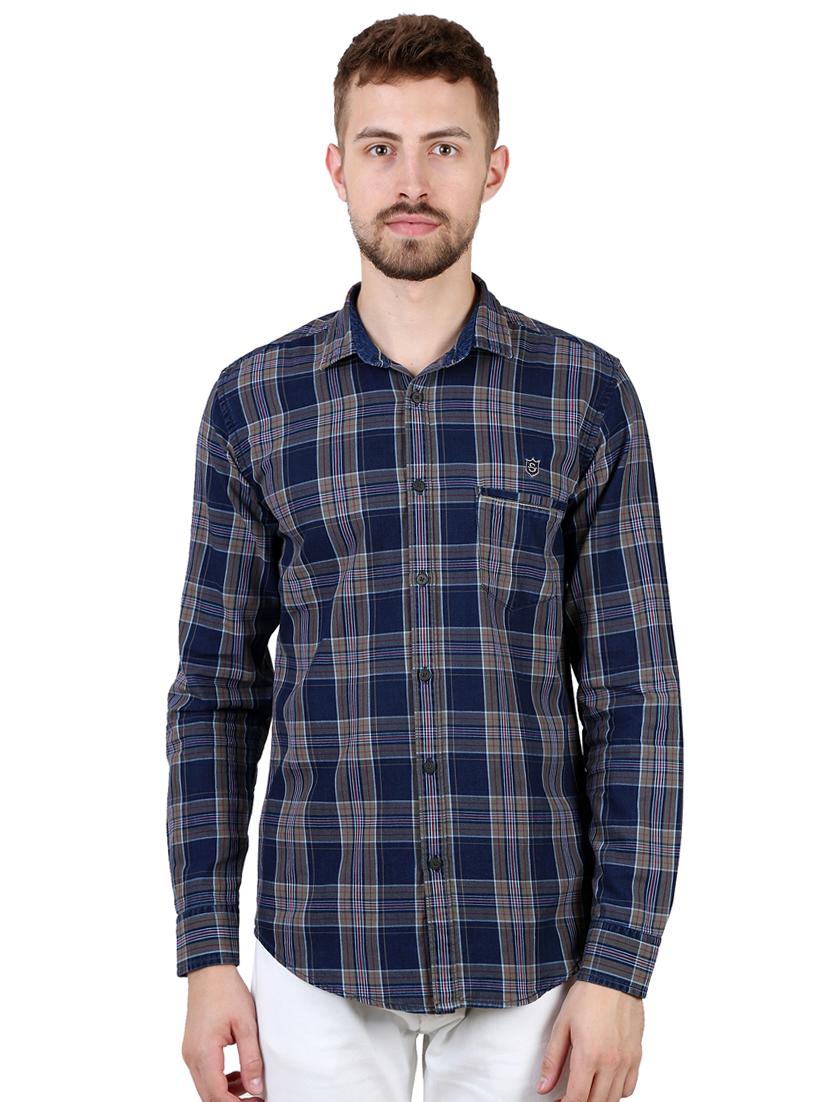 navy blue checkered casual shirt - 16484192 - Zoom Image - 1