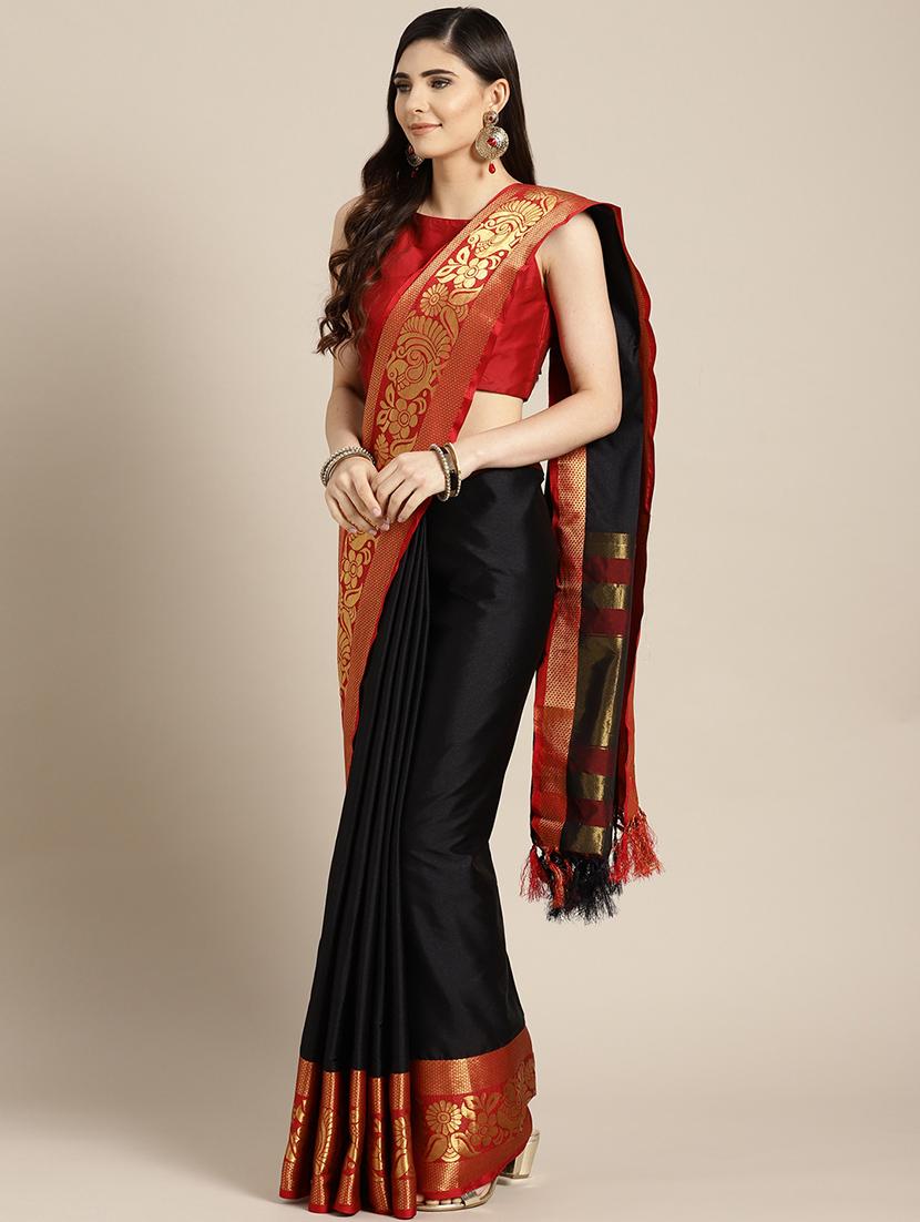 solid bordered saree with blouse - 16484597 - Zoom Image - 1