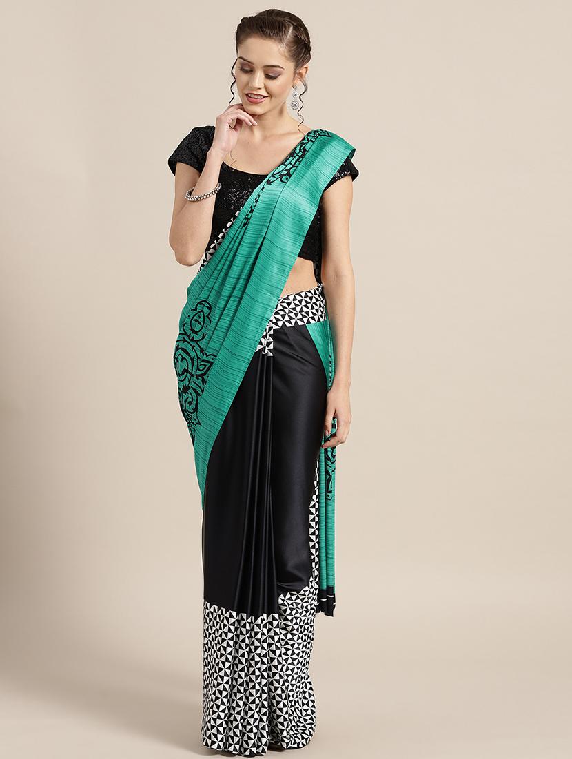 turquoise crepe half and half saree with blouse - 16484645 - Zoom Image - 1