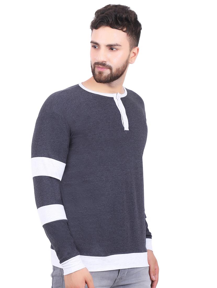 blue color block cut & sew t-shirt - 16485066 - Zoom Image - 2