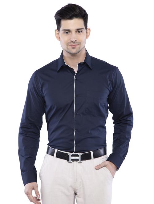 navy blue solid formal shirt - 16485250 - Standard Image - 1