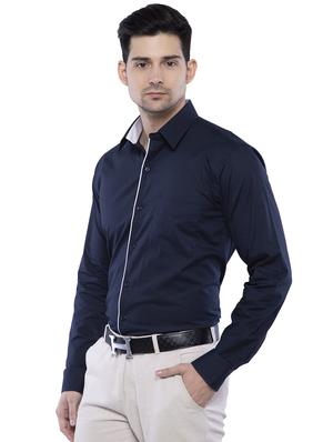 navy blue solid formal shirt - 16485250 - Standard Image - 2