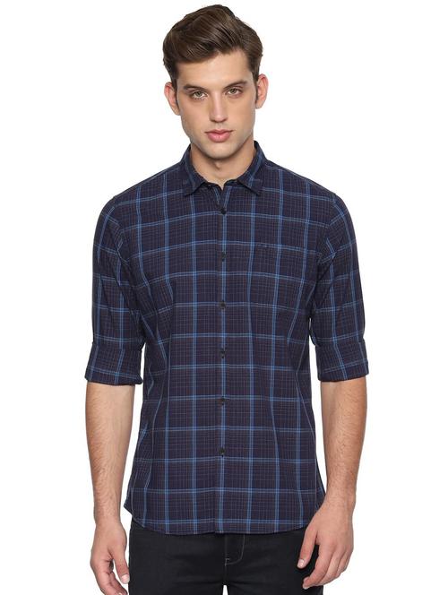 navy blue checkered casual shirt - 16485709 - Standard Image - 1