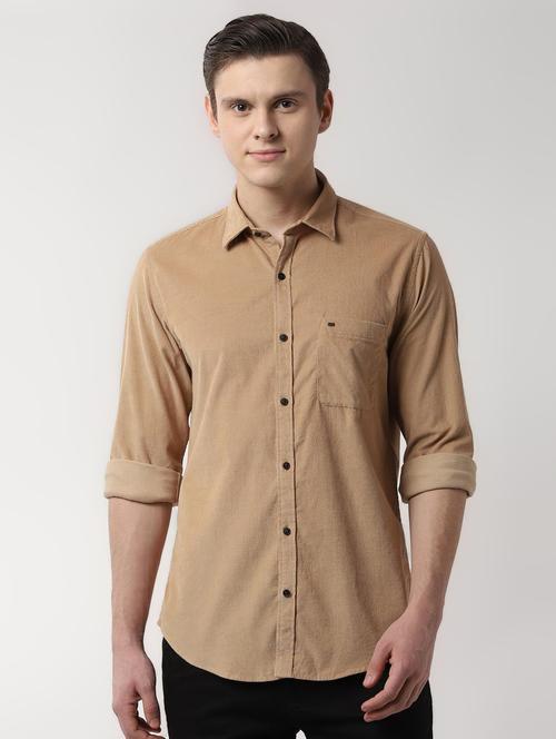 beige solid corduroy shirt - 16485713 - Very Small Image - 1