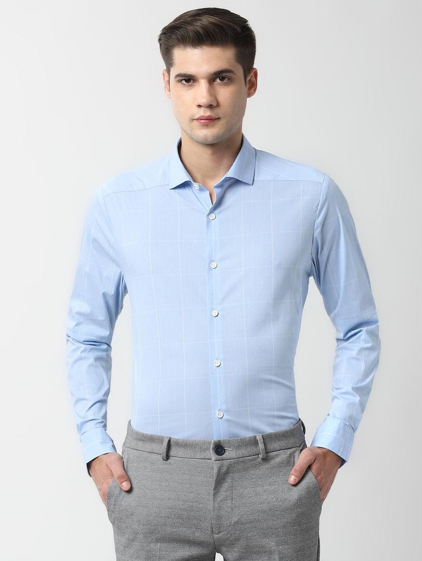 blue checkered formal shirt - 16485811 - Zoom Image - 1