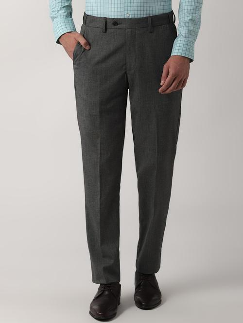grey solid flat front formal trouser - 16485998 - Very Small Image - 1