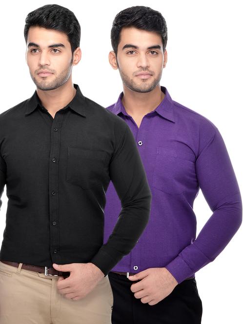 black and purple khadi combo shirts - 16486740 - Standard Image - 1
