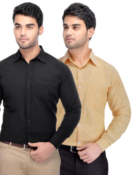 black and beige khadi combo shirts - 16486742 - Standard Image - 1
