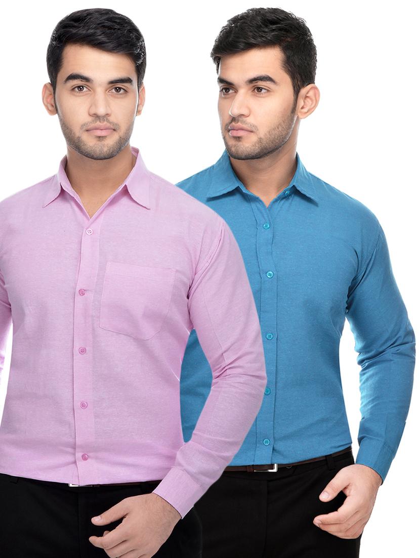 pink and blue khadi combo shirts - 16486748 - Zoom Image - 1
