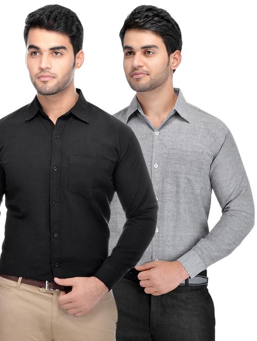 black and grey khadi combo shirts - 16486752 - Standard Image - 1