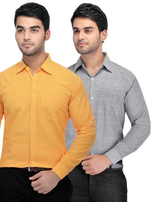 yellow and grey khadi combo shirts - 16486754 - Standard Image - 1