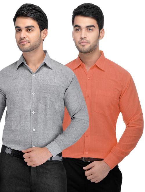 grey and orange khadi combo shirts - 16486755 - Standard Image - 1