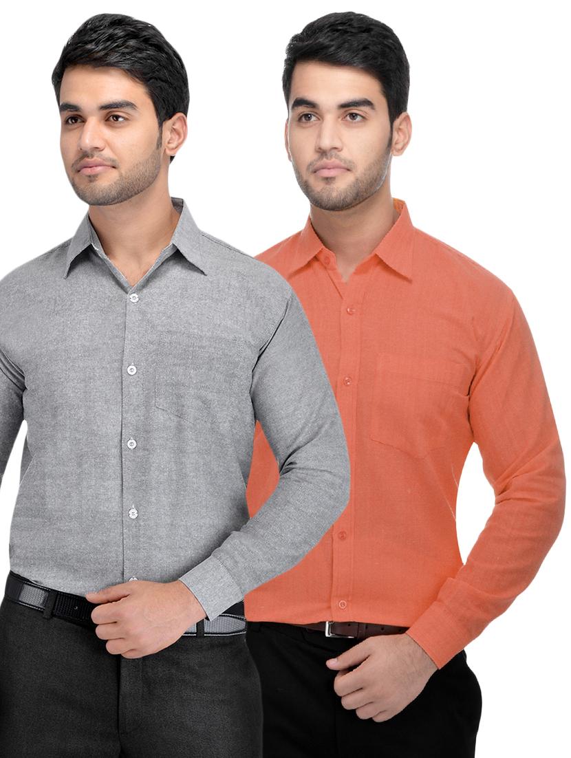 grey and orange khadi combo shirts - 16486755 - Zoom Image - 1
