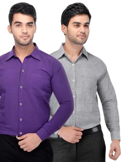 grey and purple khadi combo shirts - 16486757 - Standard Image - 1