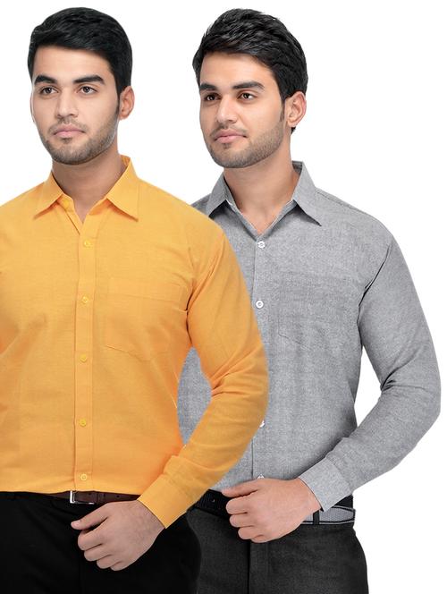 grey and yellow khadi combo shirts - 16486762 - Standard Image - 1