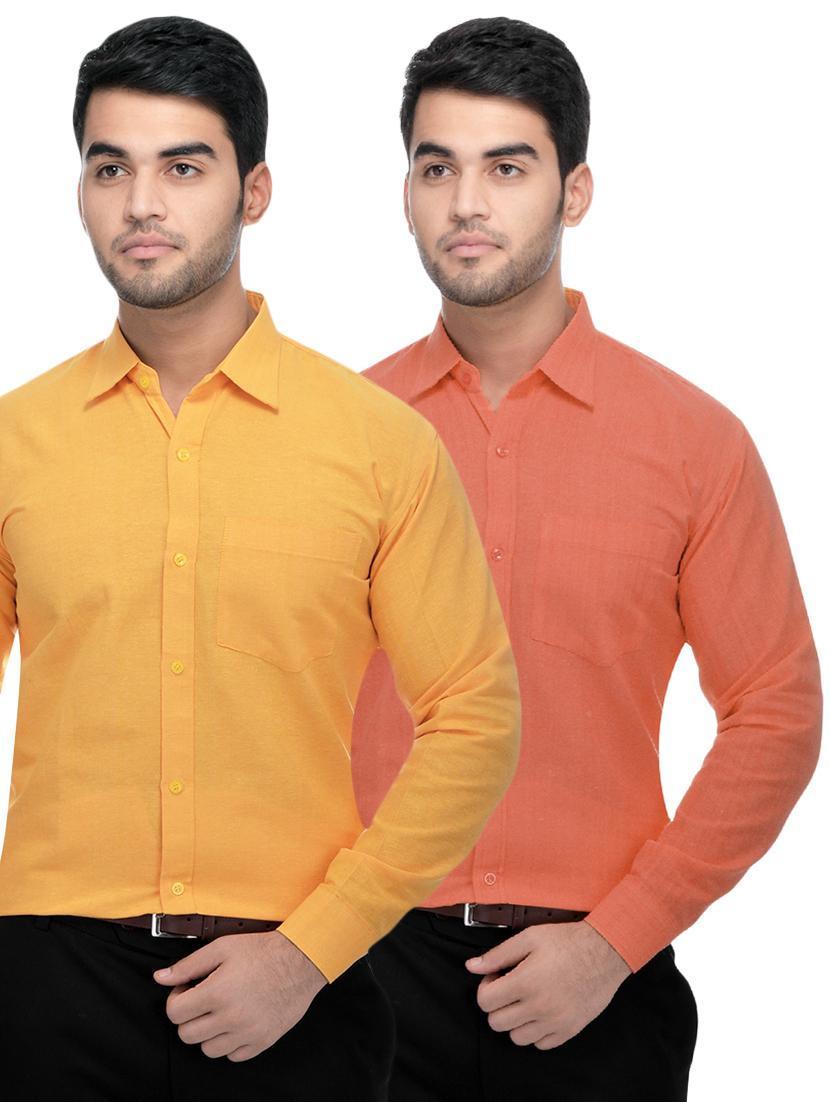 yellow and orange khadi combo shirts - 16486763 - Zoom Image - 1