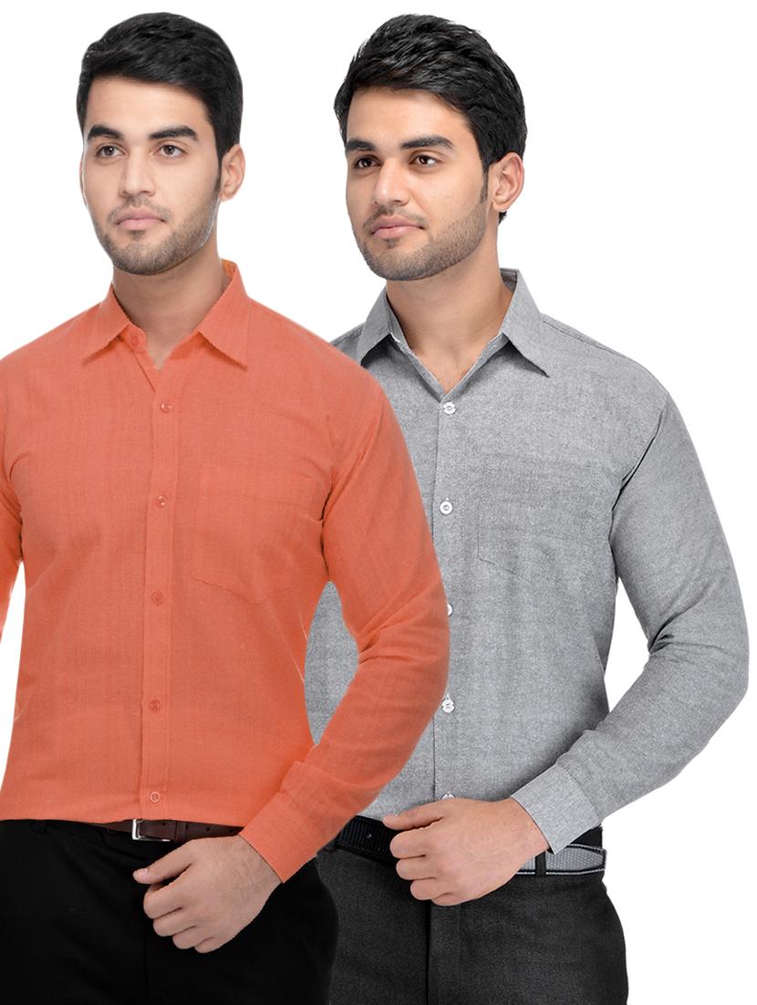 orange and grey khadi combo shirts - 16486771 - Zoom Image - 1