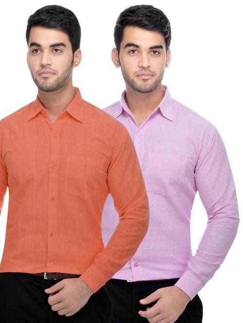 orange and pink khadi combo shirts - 16486774 - Standard Image - 1