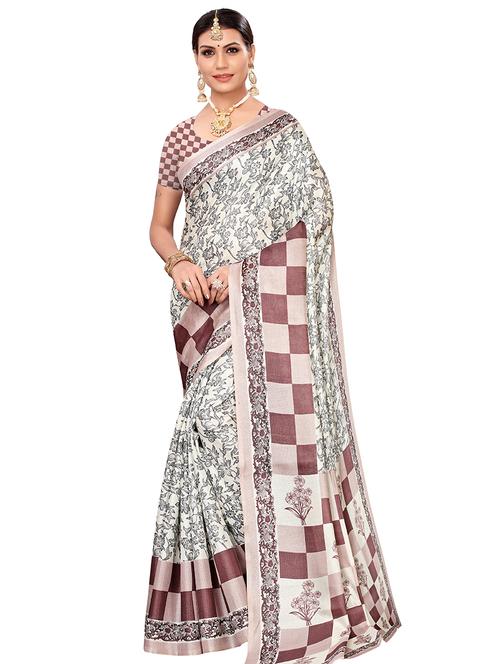 checks & floral printed saree with blouse - 16487217 - Very Small Image - 1