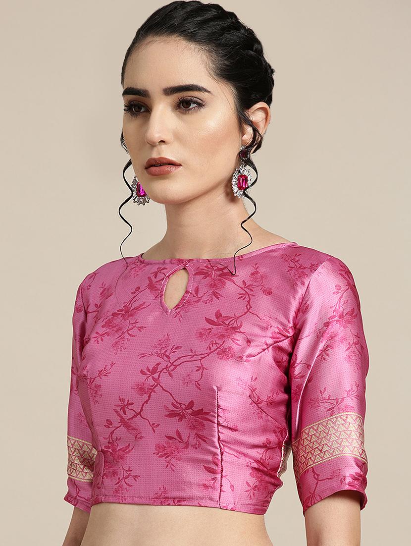 floral printed saree with blouse - 16489965 - Zoom Image - 3