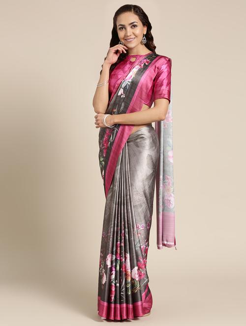 floral printed saree with blouse - 16489967 - Standard Image - 1