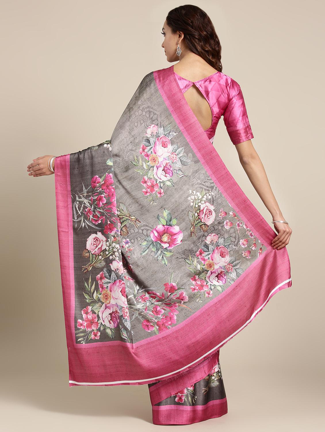 floral printed saree with blouse - 16489967 - Zoom Image - 2