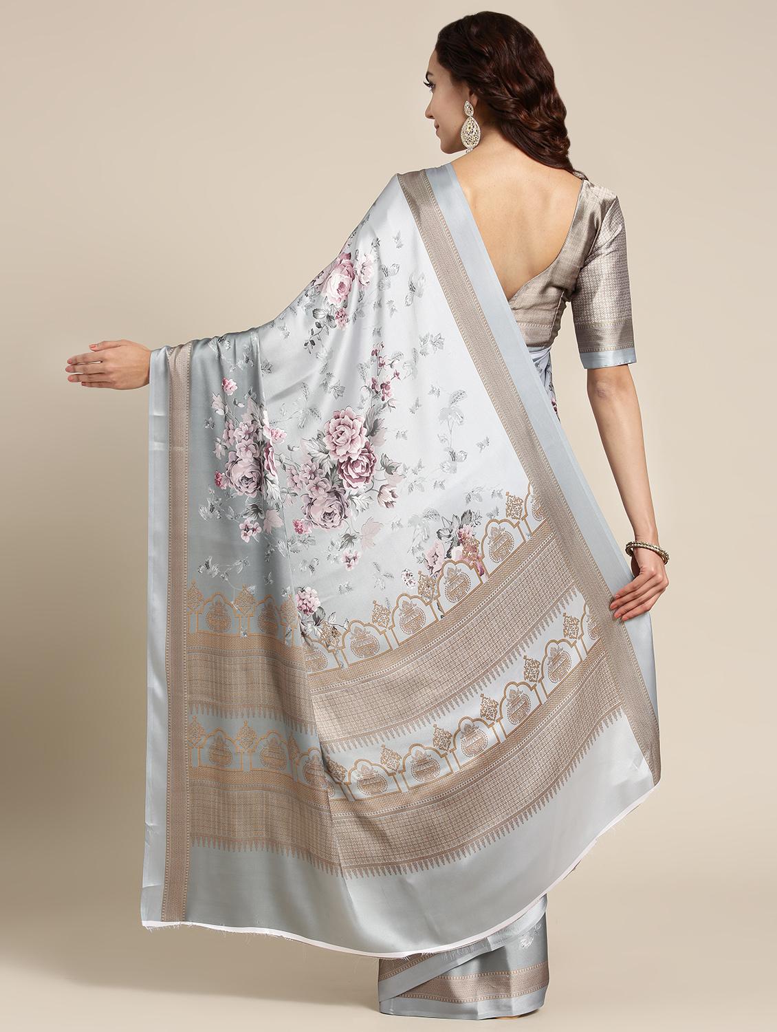 floral printed saree with blouse - 16489968 - Zoom Image - 2