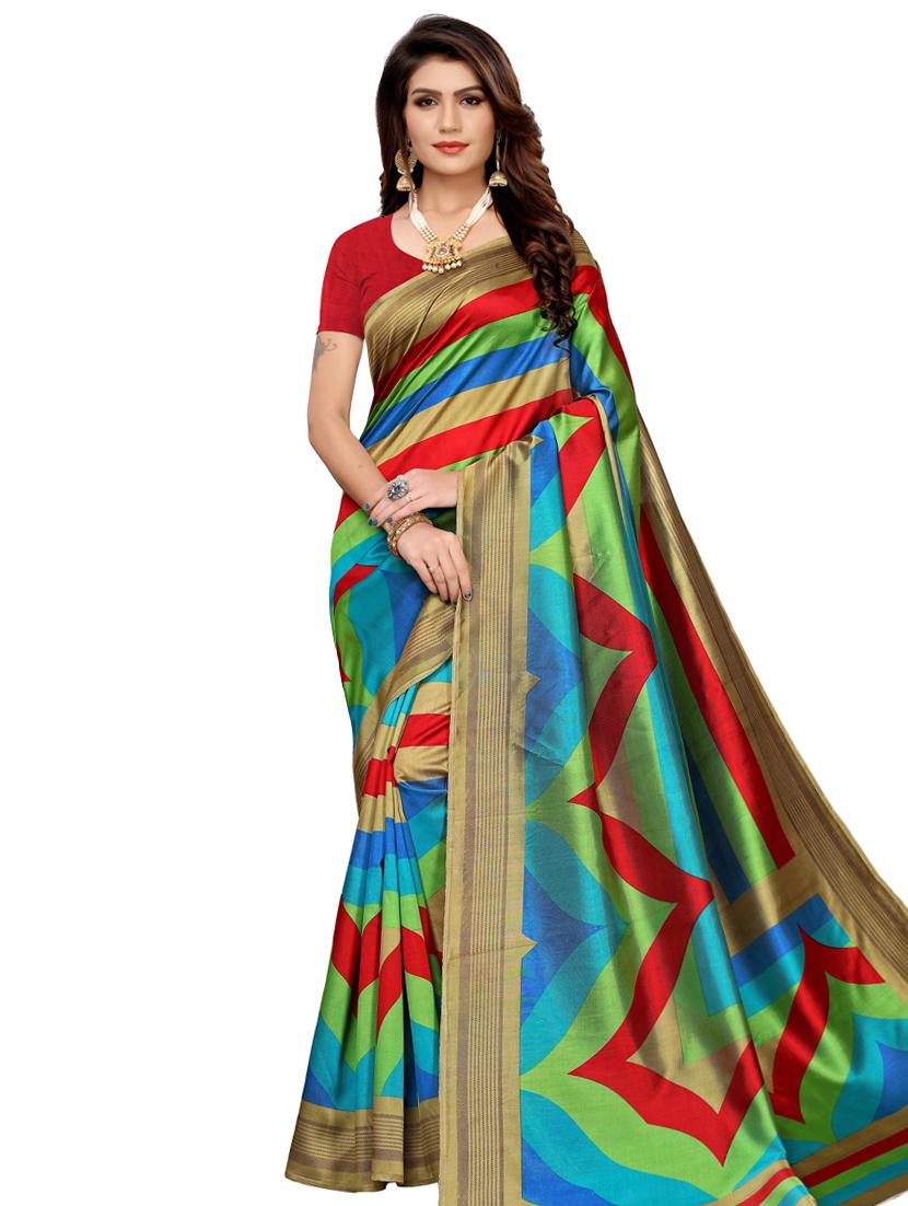striped printed saree with blouse - 16490066 - Zoom Image - 1