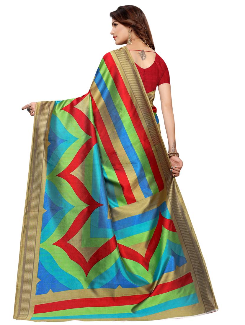 striped printed saree with blouse - 16490066 - Zoom Image - 2