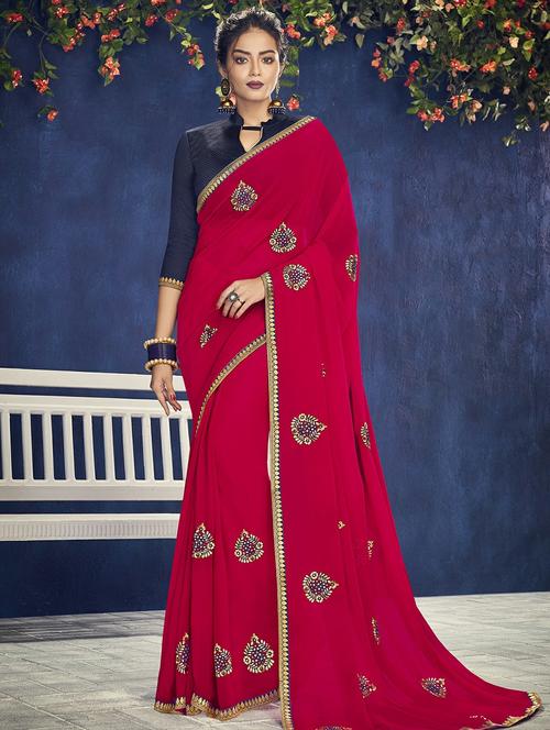 lace border embroidered saree with blouse - 16490141 - Very Small Image - 1