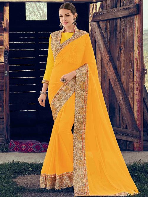 printed lace border saree with blouse - 16490158 - Standard Image - 1